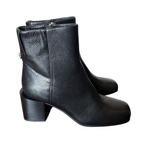 AEROSOLES NWT Ortona Black Ankle Boots with Gold Zippers &Block Heel -Size 5.5